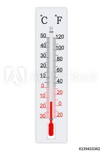 Meteorology thermometer isolated on white background_ Thermometer shows air temperature minus 14 degrees celsius or plus 7 degrees fahrenheit Stock Photo